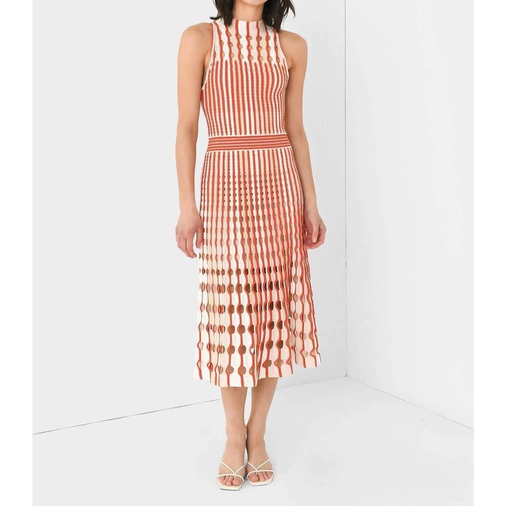 JONATHAN SIMKHAI‎ Nash Midi Dress in Flame Multi Large NEW Retro